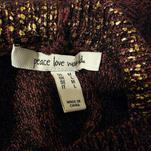 Peace Love World Oversized Turtleneck Burgundy Sweater Sz M - Picture 7 of 9